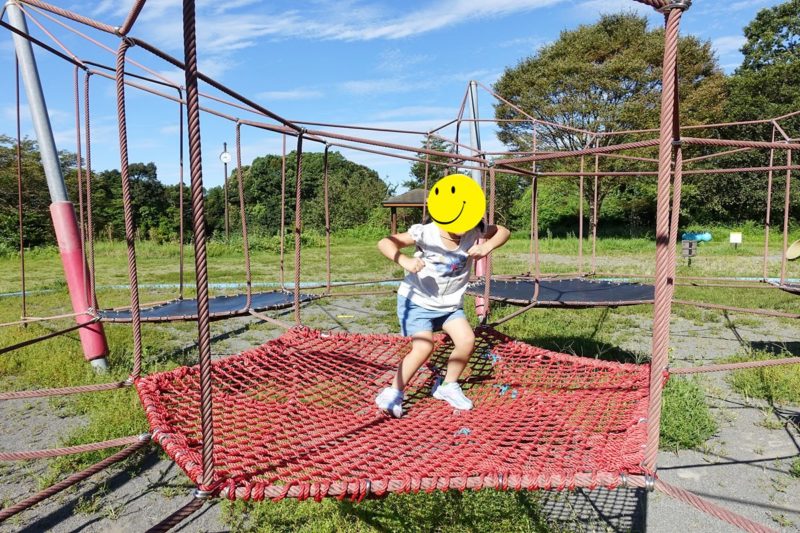 大渕公園のザイルネットで遊ぶ子供